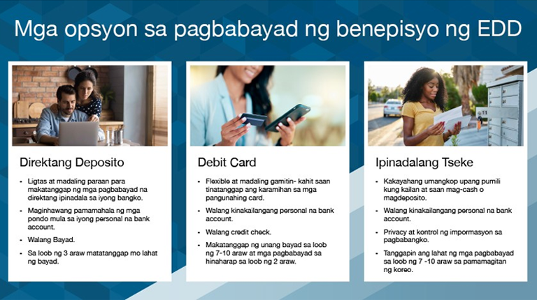 Ang Direktang Deposito ay Magagamit na Ngayon para sa Kawalan ng Trabaho, Kapansanan, at Bayad na Pagliban na Pampamilya ng Benepisyong Pagbayad