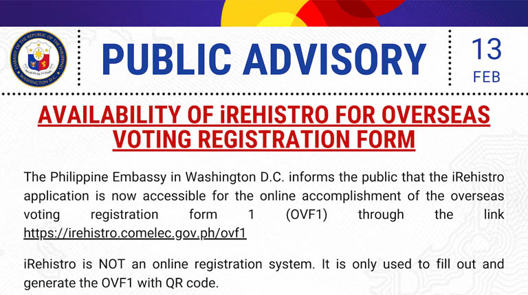 AVAILABILITY OF iREHISTRO FOR OVERSEAS VOTING REGISTRATION FORM