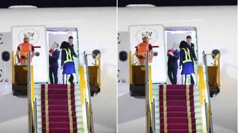 Macron's office downplays plane incident with wife
